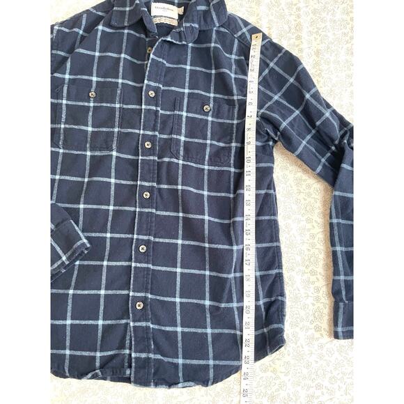Mens Small Navy Blue Plaid Flannel Shirt Fall Layering Piece - Picture 4 of 6